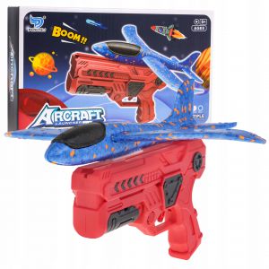 Pistolet z Wyrzutnią Czerwony + Samolot styropianowy Niebieski dla dzieci