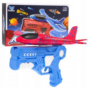 Pistolet z Wyrzutnią Niebieski + Samolot styropianowy Czerwony dla dzieci