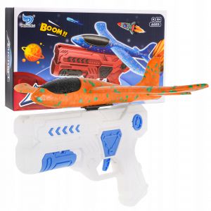 Pistolet z Wyrzutnią Biały + Samolot styropianowy Pomarańczowy dla dzieci